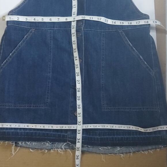 AÈ American Eagle Raw Hem Denim Halter Coverall Dress L Classic Preppy Festival - Picture 6 of 9